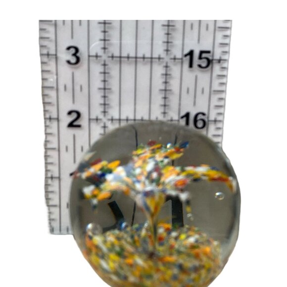 Hand Blown Art Glass Paperweight Tree of Life Orb – Multicolor Millefiori Design - Picture 3 of 7